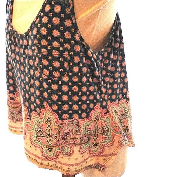 BOHEMIAN Summer Top Sz Large BLUE Racer Back with LACE BACK  EXOTIC BOHO PATTERN - Picture 11 of 14